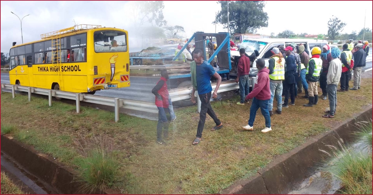 The Thika High School bus got a dent on its rear after the accident.